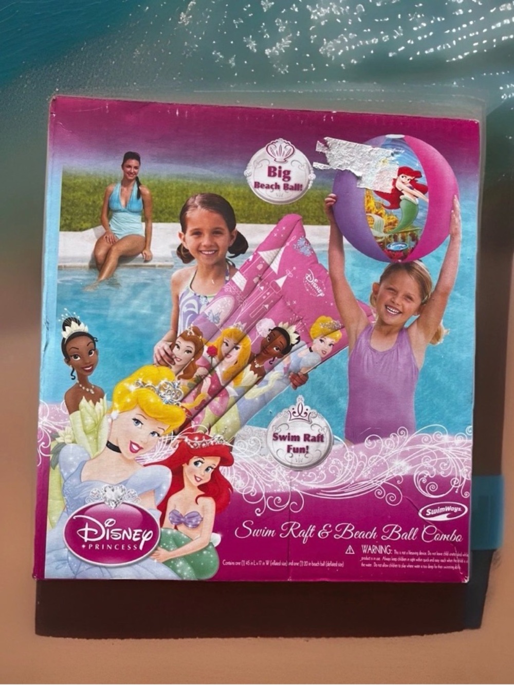 SwimWays Disney Princess Raft & Beach Ball Set Ariel Belle Pool Float Toy